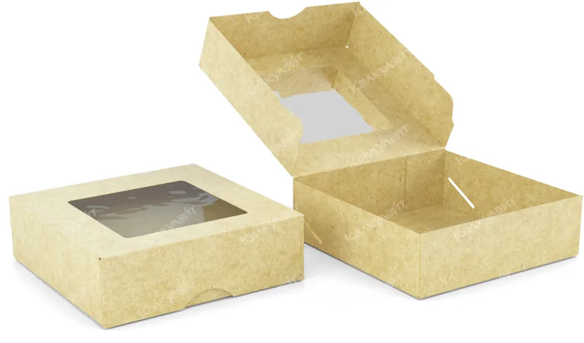 Картонная коробка для кексов 170*170*60 мм с окном бурая