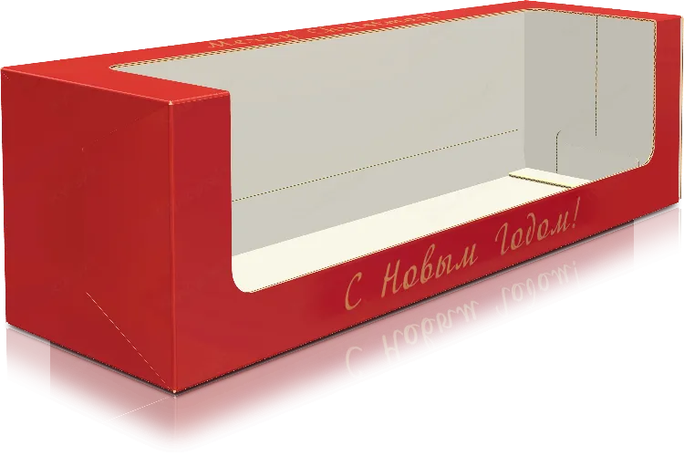 Новогодняя коробка для корпоративных подарков конструкции "пачка с окном" 200*70*70