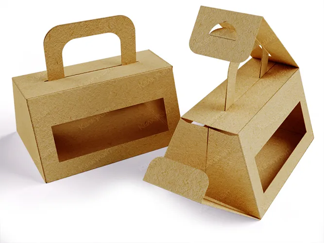Картонная коробка для сендвича 150*100*100 мм с ручкой бурая