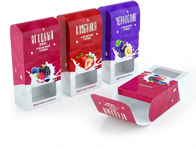 Коробка для ягод в йогуртовой глазури конструкции "двухсторонняя пачка"