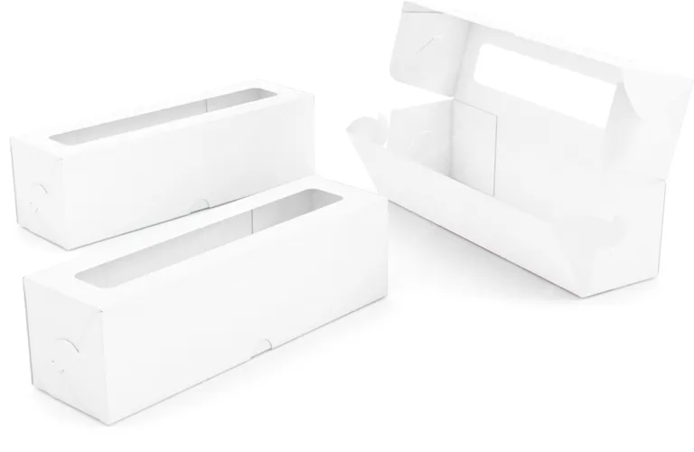 Картонная коробка для пирожных Milena 70*70*200 мм с окном белая на заказ – фото
