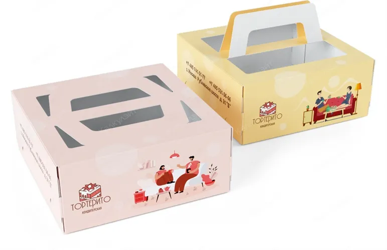 Коробка для торта конструкции "двусторонняя пачка" с ручками на заказ – фото