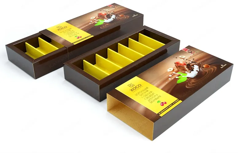 Коробка для шоколадных батончиков конструкции "пенал-телевизор с ложементом"