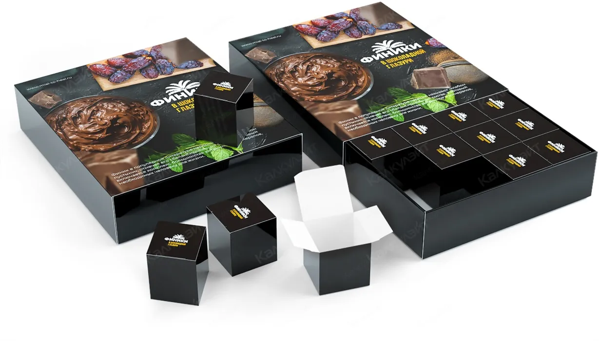 Коробка для фиников в шоколаде конструкции "пенал" на заказ – фото