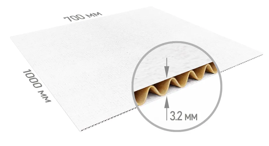 Трехслойный гофрокартон 1000x700мм Т-22 белый/белый профиль B - купить от производителя Calculate